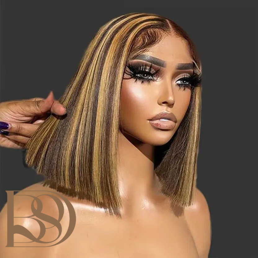 Highlight Bob Human Hair Wig 13x4 HD Transparent Lace Frontal Wig Straight P4/27 Bob Wig 2x6 4x4 HD Lace Closure Wig For Women