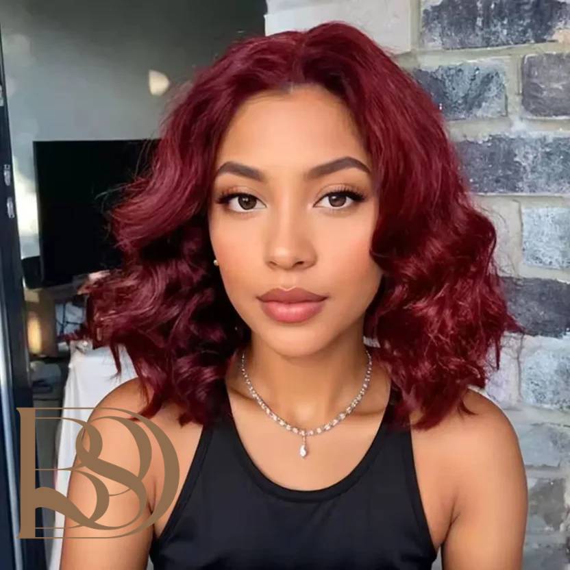 8-14 Inch 99J Burgundy Body Wave Bob Wig 13x4 Transparent Lace Frontal Wig 100% Brazilian Human Hair Wig 180 Density