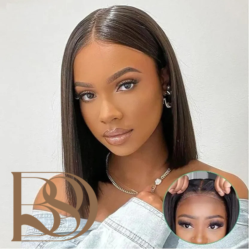 Straight Bob Wig 8-16 Inch Glueless Wig Wear And Go Bob Wigs 4x4 Lace Closure Wig 100% Human Hair Wig 200 Density For Women