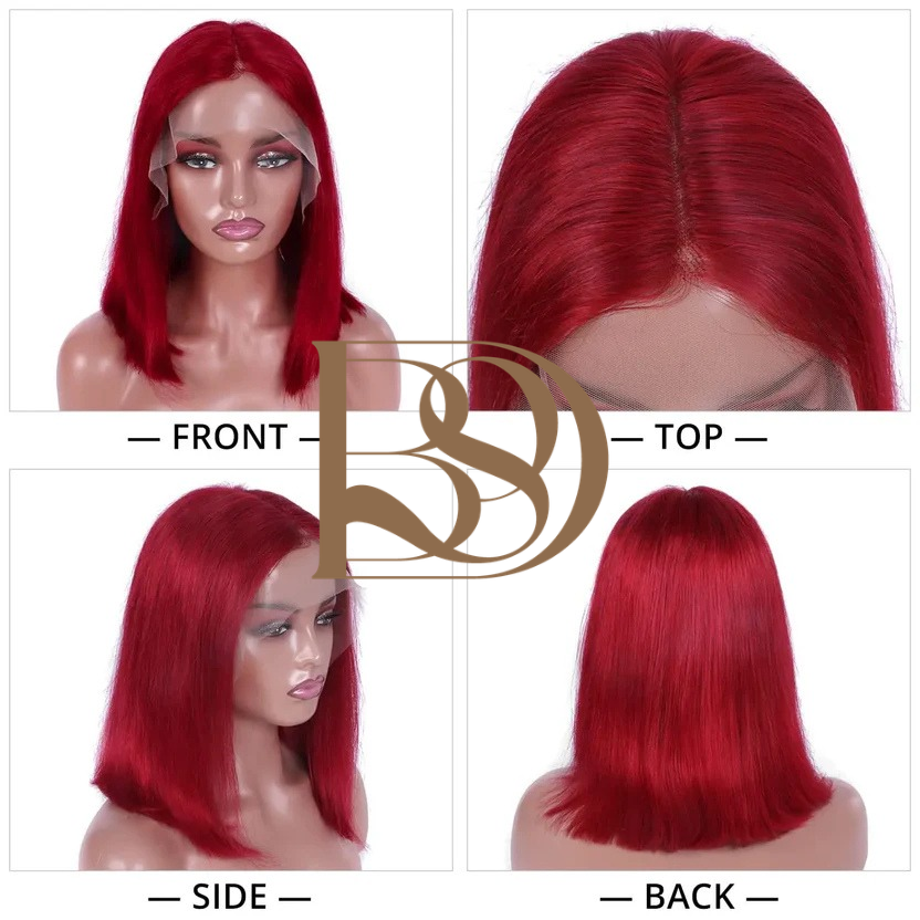 Straight Red Bob Human Hair Wig 13x4 HD Transparent Lace Frontal Wig 100% Human Hair Wig 2x6 4x4 Lace Closure Wig For Women