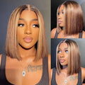 Highlight Bob Human Hair Wig 13x4 HD Transparent Lace Frontal Wig Straight P4/27 Bob Wig 2x6 4x4 HD Lace Closure Wig For Women