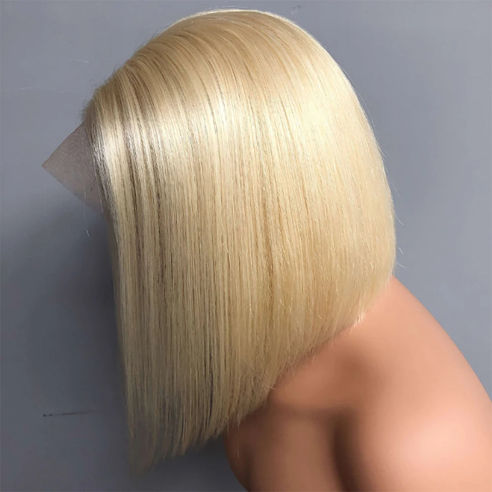 613 Blonde Bob Wig Cosplay Wig 13x4 Lace Frontal Wig Pre Plucked 100% Human Hair Wig Short Bob Wig 200% Density For Women