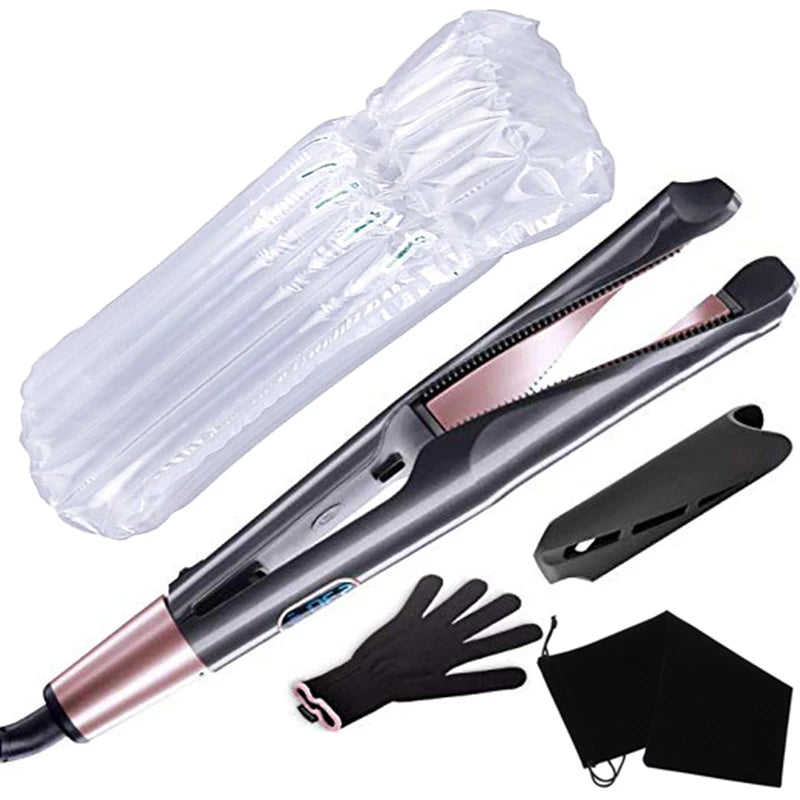 Professional Spiral Wave Curl And Straight Iron Styling Tools 2 in 1 Hair Curler & Straightener Twisted Ionic Flat Iron Styler