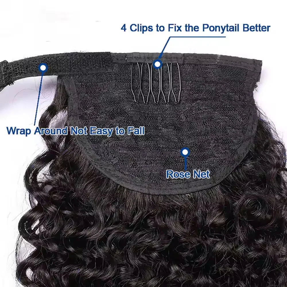 Ponytail Extension Human Hair Deep Wave Clip in Wrap Around Ponytail Add Length 8-30 Inch Deep Wave Human Hair Ponytails
