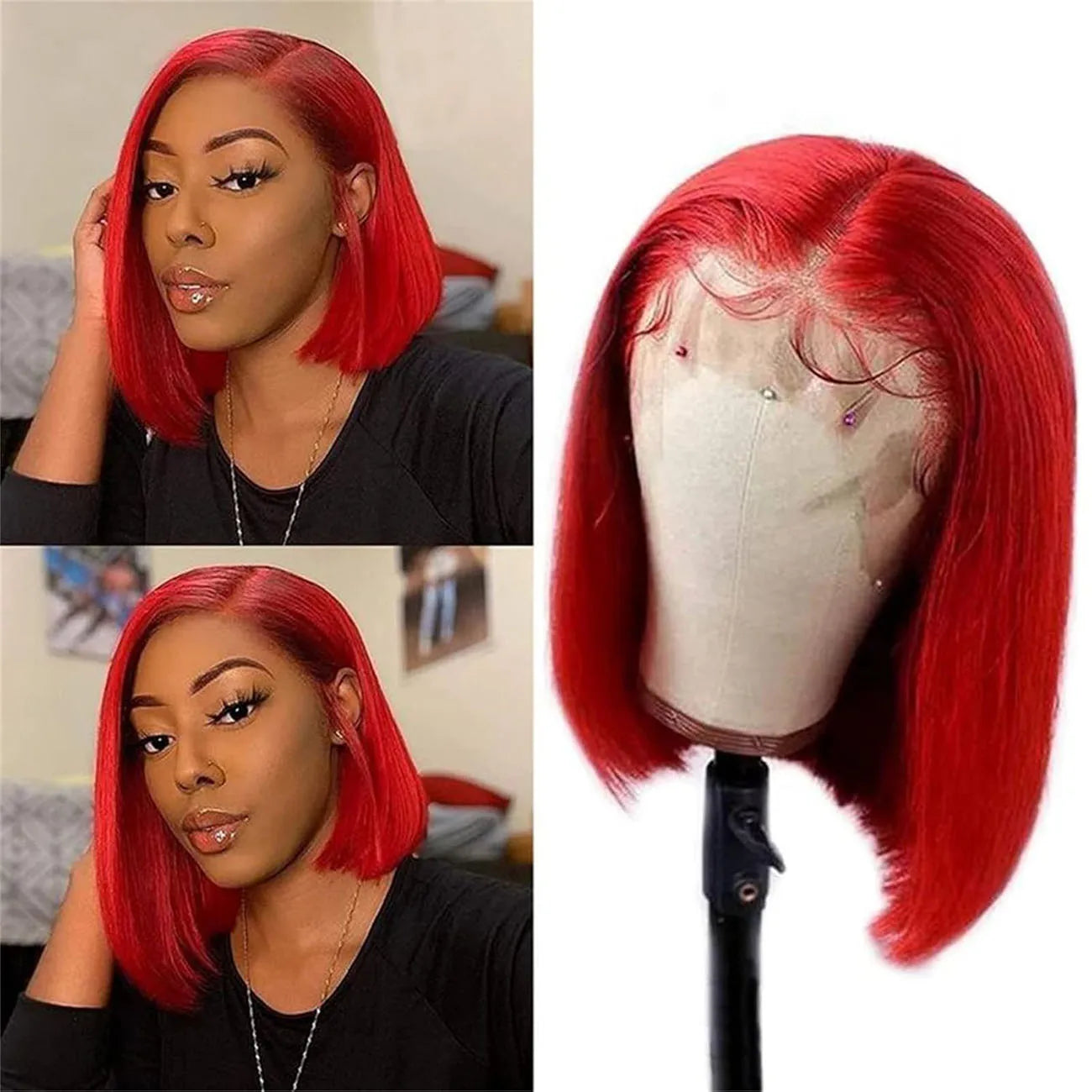 Straight Red Bob Human Hair Wig 13x4 HD Transparent Lace Frontal Wig 100% Human Hair Wig 2x6 4x4 Lace Closure Wig For Women