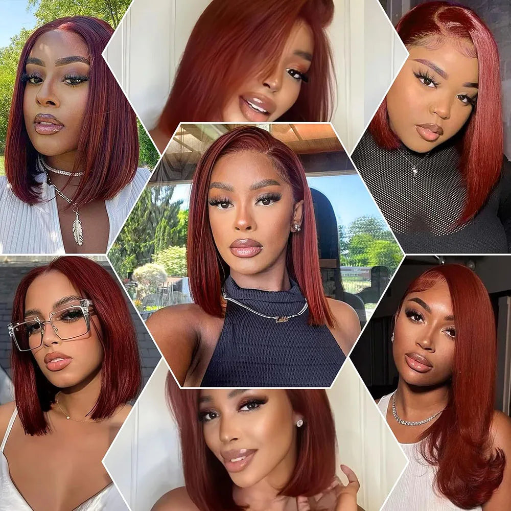 33#Reddish Brown Bob Wig Human Hair 13x4 HD Transparent Frontal Lace Wig Short Bob Wig Human Hair Lace Front Wigs With Baby Hair