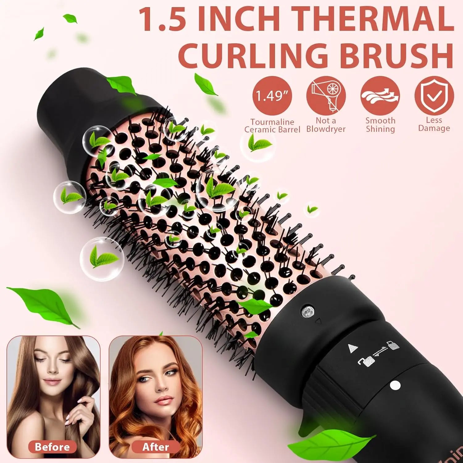 1.5 Inch Thermal Brush for Blowout Look, Heated Round Hair Straightening Curling With 2 Temp Settings