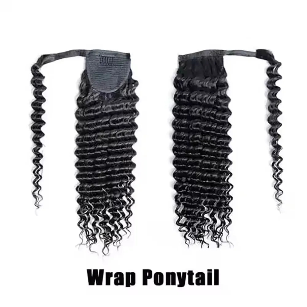 Ponytail Extension Human Hair Deep Wave Clip in Wrap Around Ponytail Add Length 8-30 Inch Deep Wave Human Hair Ponytails