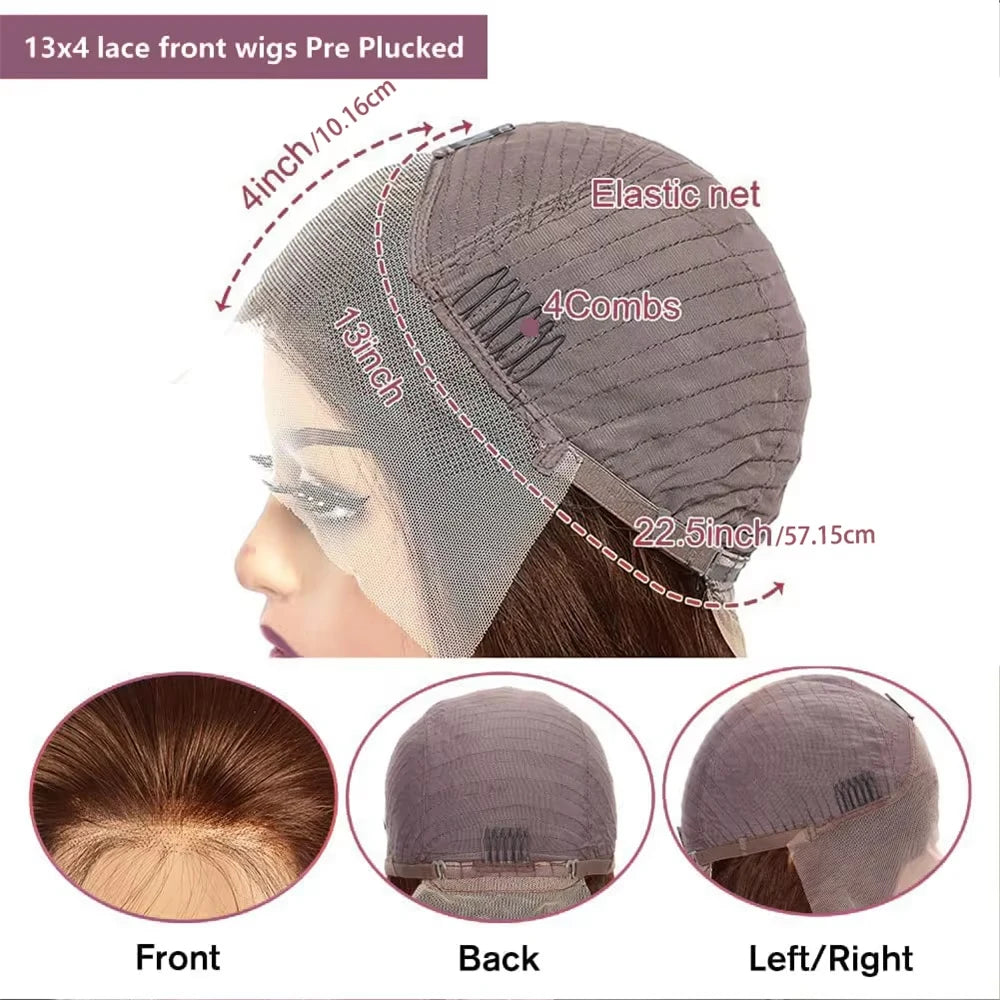 13X4 Bob Wig Bone Straight Bob Wig Lace Front Human Hair Wigs For Women Transparent Lace Frontal Wig 4# Chocolate Brown