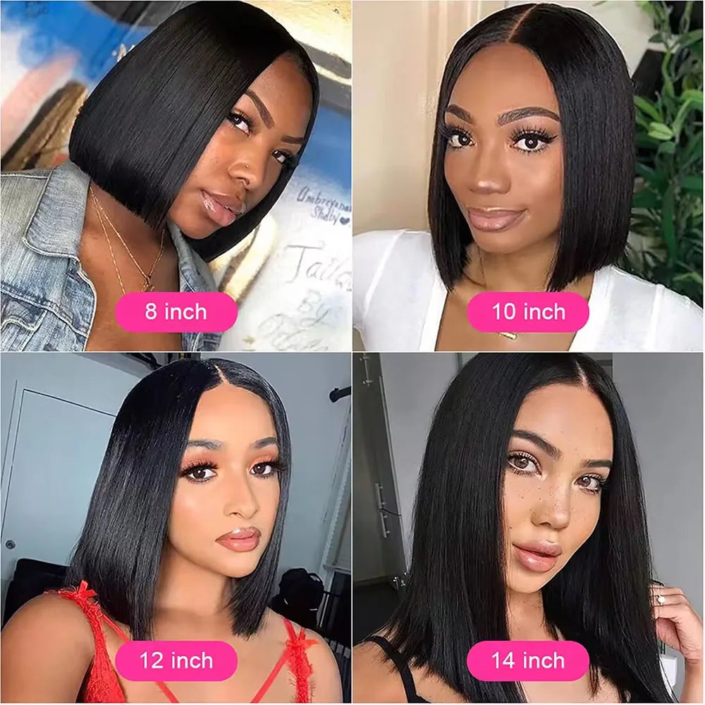 Straight Bob Wig 8-16 Inch Glueless Wig Wear And Go Bob Wigs 4x4 Lace Closure Wig 100% Human Hair Wig 200 Density For Women