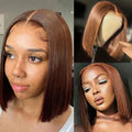 13X4 Bob Wig Bone Straight Bob Wig Lace Front Human Hair Wigs For Women Transparent Lace Frontal Wig 4# Chocolate Brown