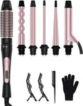 6 in 1 Curling Iron, Curling Wand Set with Thermal Brush (1.5inch) & 1inch Bubble Curling Wand and 3 Interchangeable Ceramic Bar