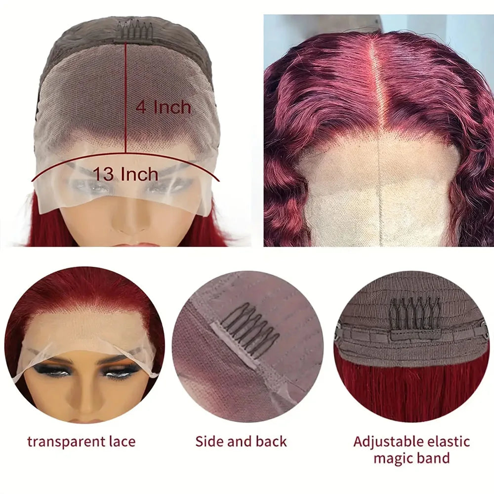 8-14 Inch 99J Burgundy Body Wave Bob Wig 13x4 Transparent Lace Frontal Wig 100% Brazilian Human Hair Wig 180 Density