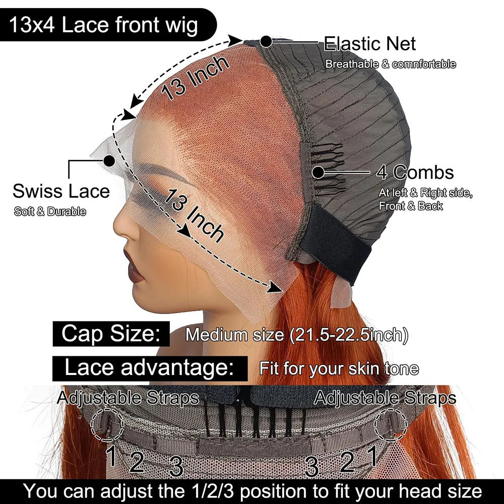 Orange Bob Wig Human Hair 13x4 HD Lace Front Wigs Human Hair Pre Plucked with Baby Hair 180% Density 350# Colored For Women