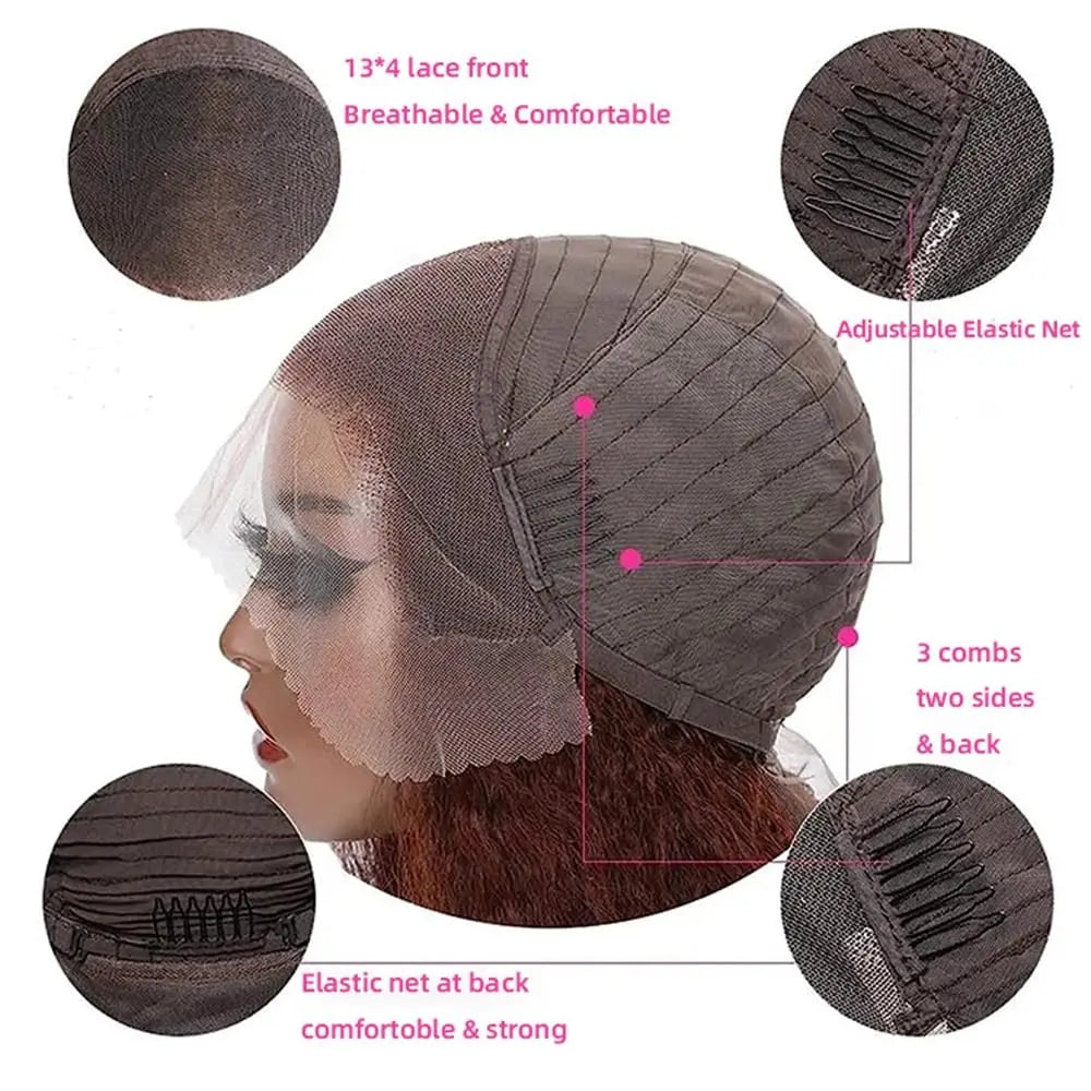 33#Reddish Brown Bob Wig Human Hair 13x4 HD Transparent Frontal Lace Wig Short Bob Wig Human Hair Lace Front Wigs With Baby Hair