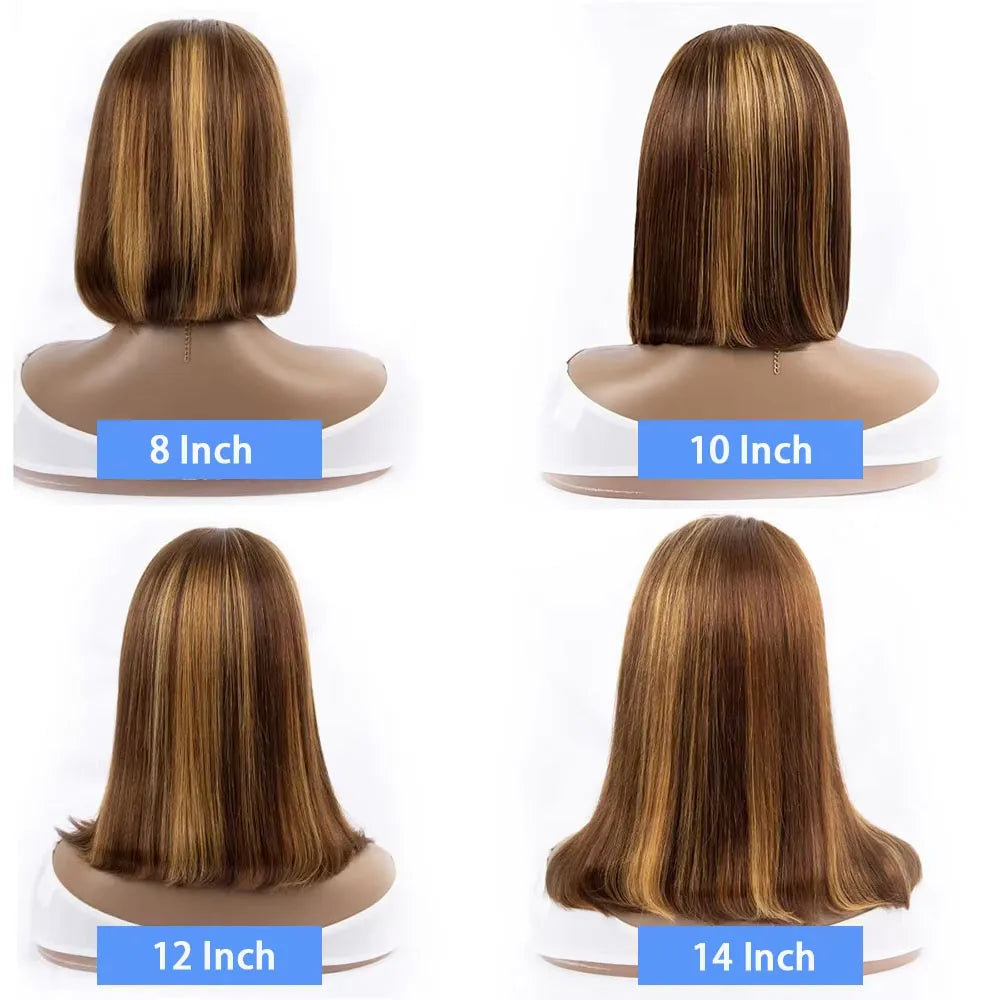 Highlight Bob Human Hair Wig 13x4 HD Transparent Lace Frontal Wig Straight P4/27 Bob Wig 2x6 4x4 HD Lace Closure Wig For Women